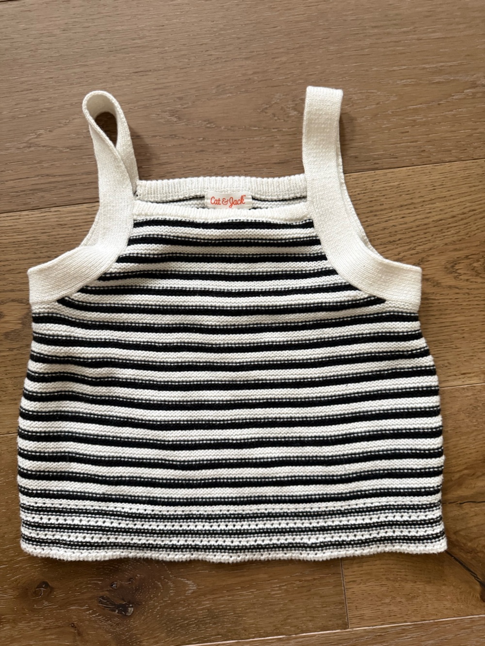 Cat & Jack Black and White Striped Knit Tank Top